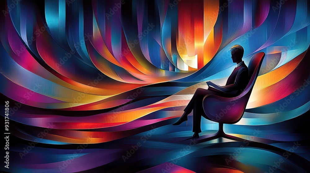 Poster abstract fauvist art with dynamic flowing shapes