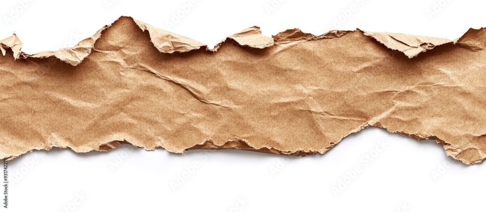 Poster old craft torn wrapping paper stripe piece isolated on a white background an aged brown kraft sheet 