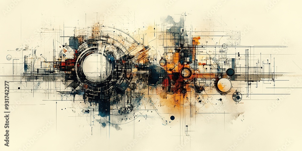 Aufkleber abstract geometric blueprint with detailed mechanical structures