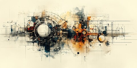 Abstract Geometric Blueprint with Detailed Mechanical Structures