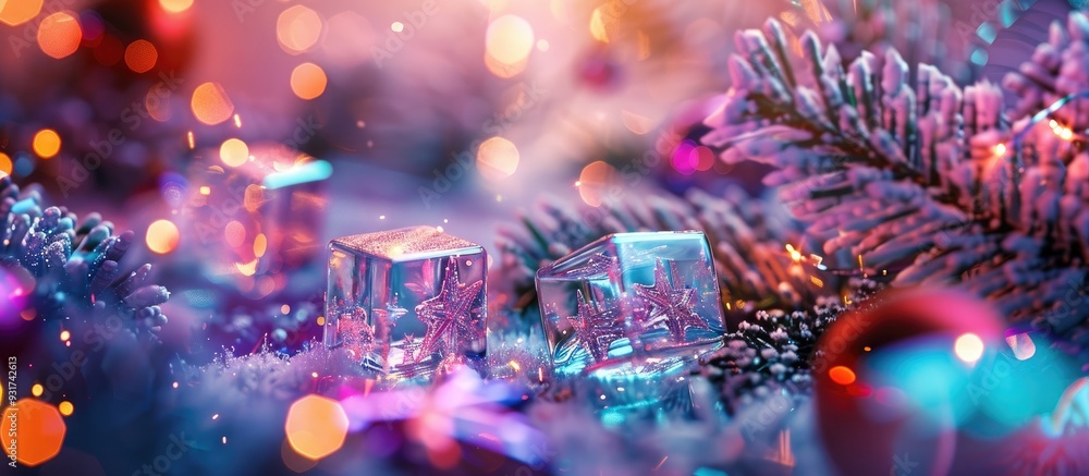 Aufkleber new year s eve and christmas wishes featuring cubes and christmas tree ornaments. with copy space im