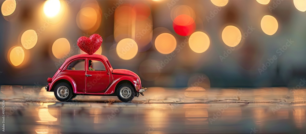 Leinwandbilder red heart on a tiny toy car the theme of love and valentine s day high quality image. with copy spac