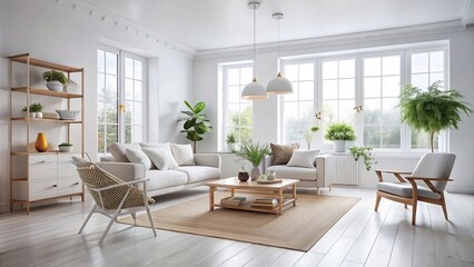 Fototapeta premium Clean white interior lined business icons minimal decor Scandinavian style natural light airy atmosphere subtle shadows calm mood modern simplicity