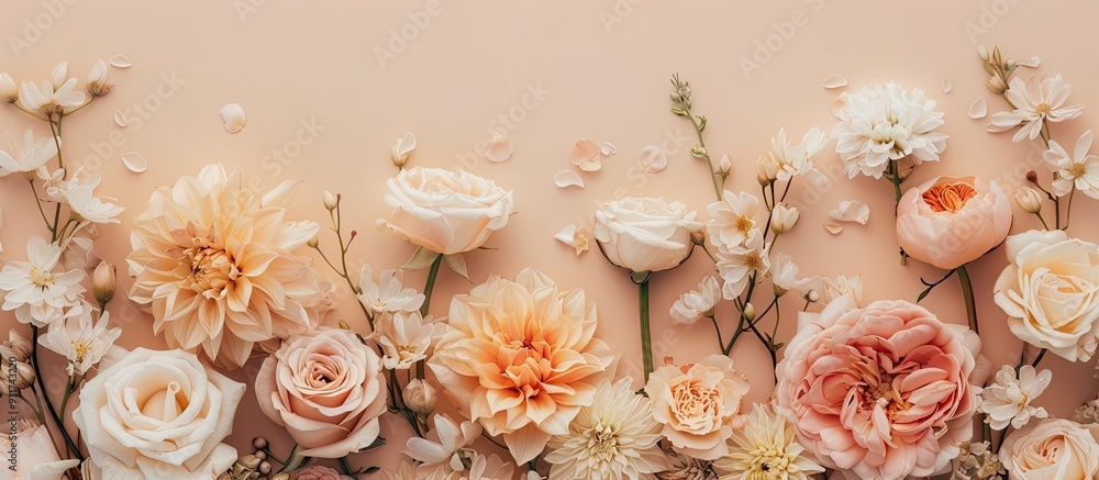 Poster lovely flowers against a beige background. with copy space image. place for adding text or design