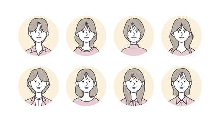 様々な女性のアイコンイラストセット