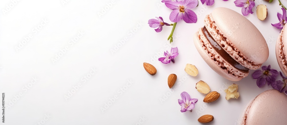 Poster cake macaron or macaroon isolated on a white background vibrant almond cookies in pastel shades and 