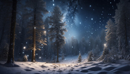 Fototapeta premium winter forest in the night