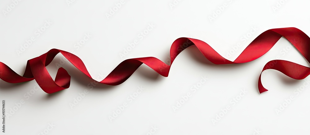 Poster Glossy red ribbon on a white background with copy space