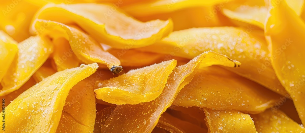 Poster Dried Mango or slices of Dried Mango on a new background. with copy space image. Place for adding text or design