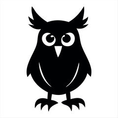 Christmas vector a minimalist black silhouette of an owl with large eyes and pointy ears standing on its feet on a transparent background