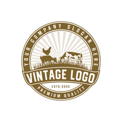 Obraz premium Vintage cattle farm logo premium design