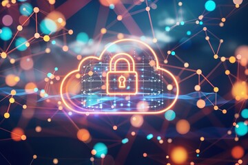 Secure Digital Transformation Glowing Cloud Icon with Lock Symbolizing Data Protection in the Cloud