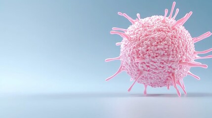 Intricate 3D rendering of a T cell against a soft blue backdrop showcasing its structure and details