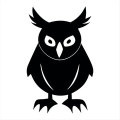 Christmas vector a black and white graphic illustration of an owl with large eyes and prominent ear tufts standing upright