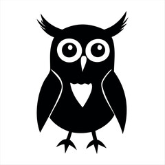 Christmas vector a stylized black and white illustration of an owl with large eyes and pointed ear tufts on a transparent background
