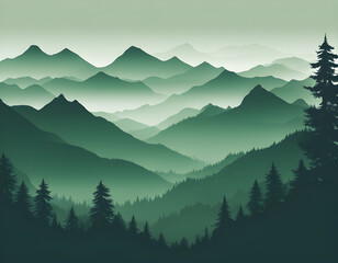 Green Misty forest multiple mountains background
