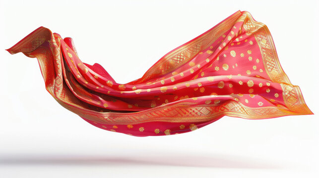 indian female clothes sari flying on white background