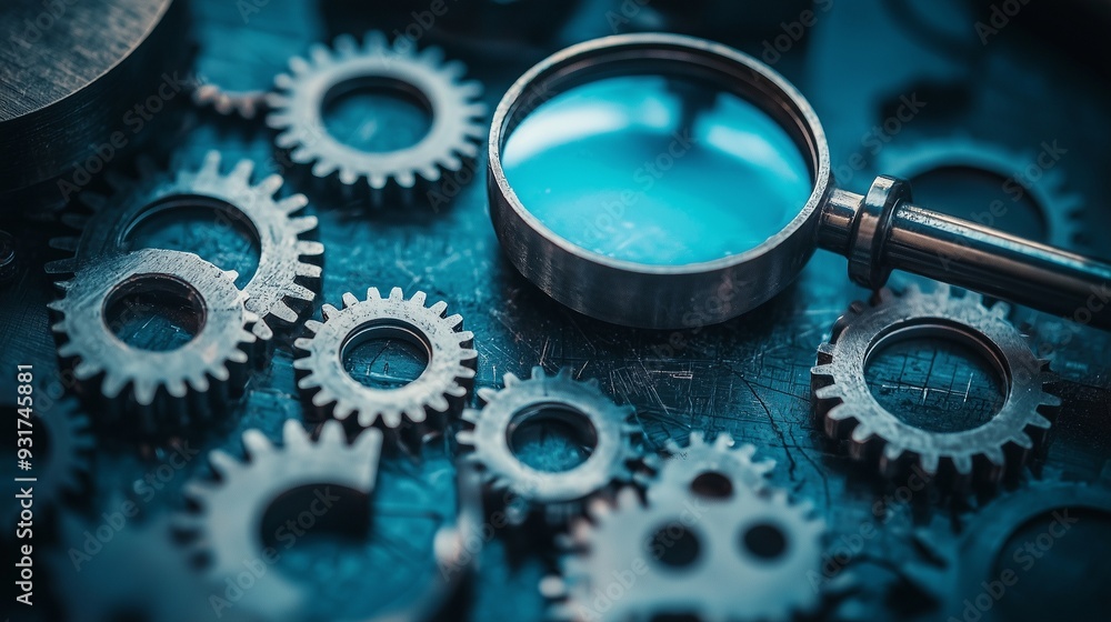 Aufkleber magnifying glass and gears symbolize analysis and optimization in productivity tools.