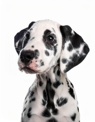ダルメシアンの子犬のポートレート（Dalmatian puppy portrait on white background）
