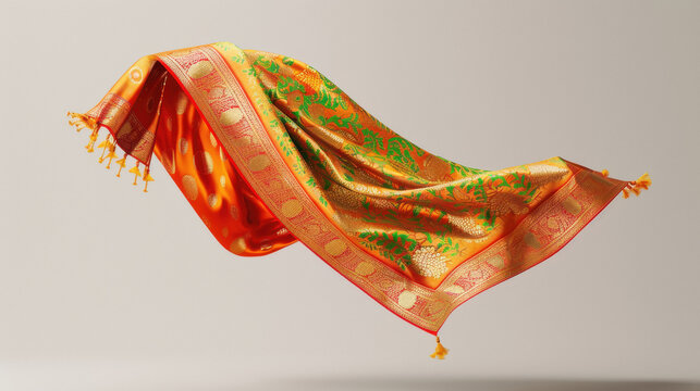 indian female clothes sari flying on white background