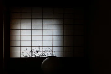 Fotobehang Zen Japanese room minimal zen interior design ryokan with ikebana flower arrangement   © twee