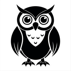 Christmas vector a stylized black and white illustration of an owl with large eyes and detailed feather patterns.