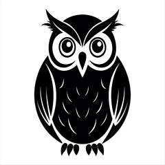 Christmas vector a stylized black and white illustration of an owl with large eyes and feathered details on a transparent background