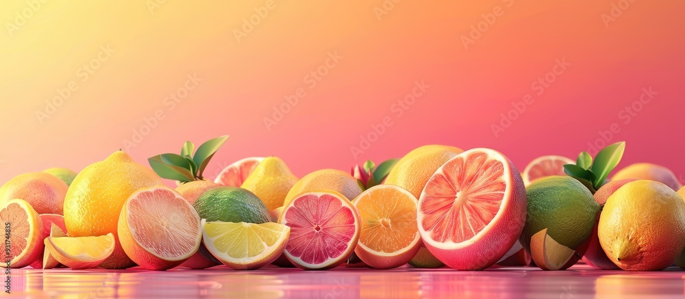 Aufkleber Various citrus fruits on a colorful background. with copy space image. Place for adding text or design