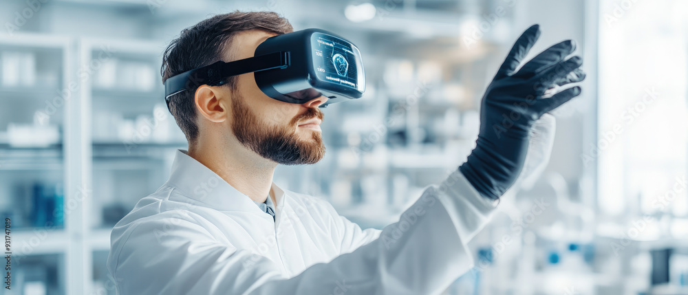 Aufkleber virtual reality in research, a scientist engages with advanced virtual technology, wearing a headset