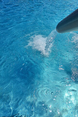 Water attraction in the water park. Jet of water.