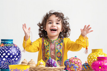 cute little muslim boy preparing Ramadan decoration