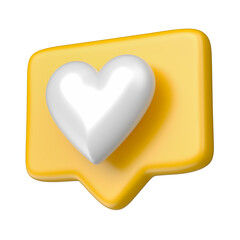 Yellow like icon with heart for yellow september in 3d render with transparent background