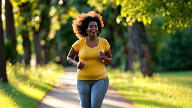 A plus-sized lady is avoiding the pavement on a sunny day.
