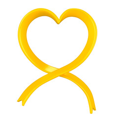 Yellow heart shaped ribbon for yellow september in 3D rendering with transparent background