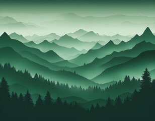 Green Misty forest multiple mountains background