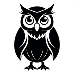 Christmas vector a stylized black owl with large eyes and pointed ears standing against a transparent background simple design