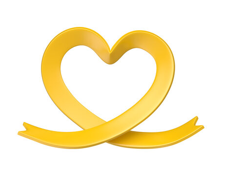 Yellow heart shaped ribbon for yellow september in 3D rendering with transparent background
