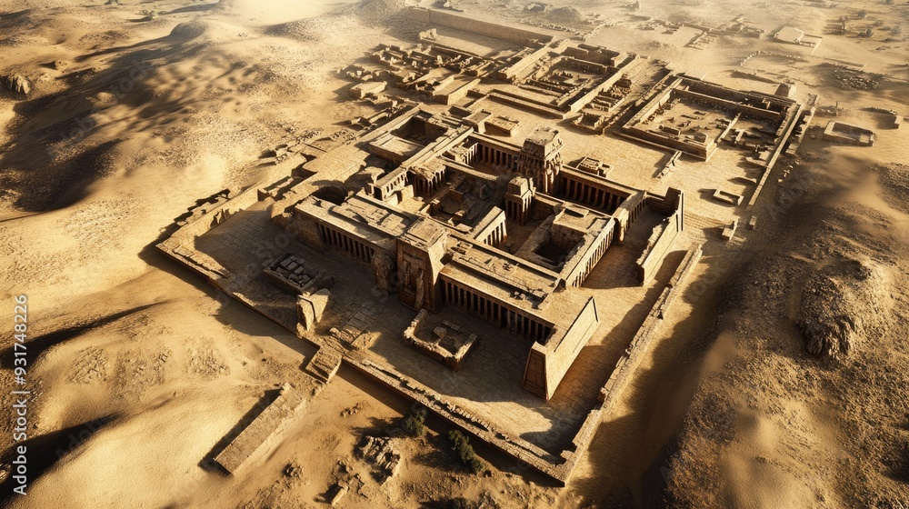 Wall mural aerial view of the dendera temple complex, revealing its layout and the surrounding arid landscape.