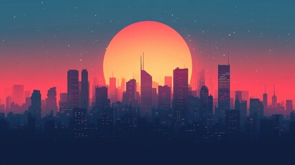 Recession-hit city skyline, stalled development, flat design illustration