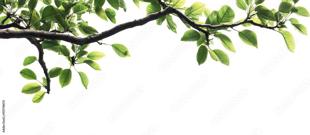 Leinwandbilder tree branch with leaves set against a white background. with copy space image. place for adding text