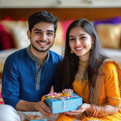Fototapeta premium Indian brother and sister celebrating Raksha Bandhan