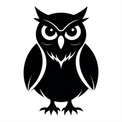 Christmas vector a stylized black owl with large eyes and pointy ears standing against a transparent background