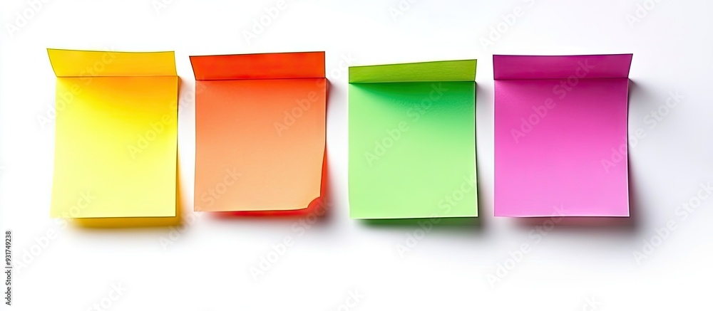Poster Colorful sticky note sheets for messaging and notes against a white background. with copy space image. Place for adding text or design