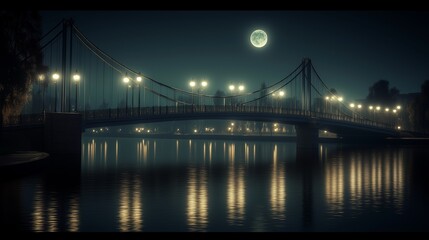 Fototapeta premium view of the bridge with moon
