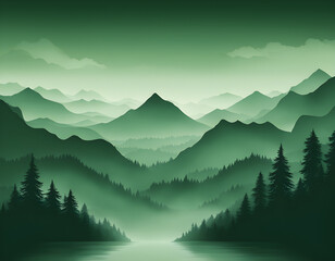 Green Misty forest multiple mountains background