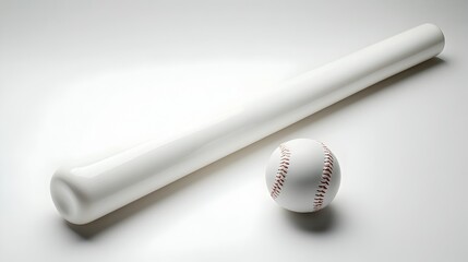 Pristine White Baseball Bat and Ball Arranged on a Simple Minimalist White Background  Concept of Clean and Elegant Sports Equipment or Team Gear