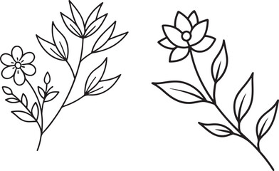 Collection of spring colorful flower elements vector. Set floral of wildflower, leaf branch, foliage on white background. Hand drawn blossom illustration for decor, easter, sticker, clipart, print.