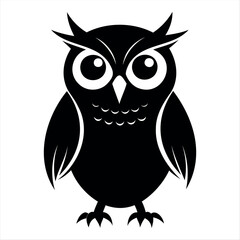 Christmas vector a stylized black owl with large eyes and pointed ears standing against a transparent background simple design