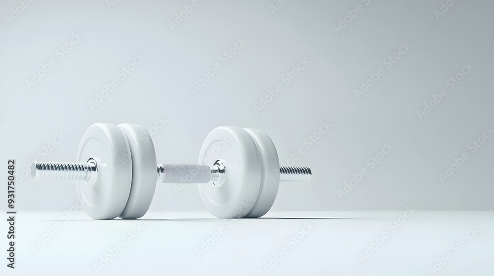 Poster a set of elegant white dumbbells displayed on a simple clean white background this minimalist image 