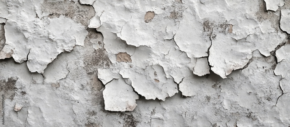 Aufkleber Peeling paint on the wall An aged concrete wall exhibiting cracked flaking paint A weathered rough painted surface displaying patterns of cracks and peeling High resolution texture suitable for backg